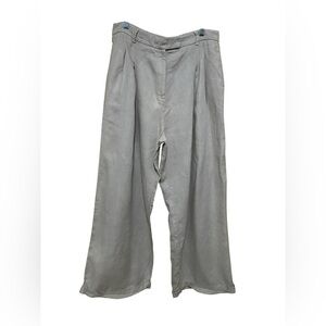 Free People 100% Linen Khaki Cream, Pleated, Wide Leg Cuff Pants Size 10.